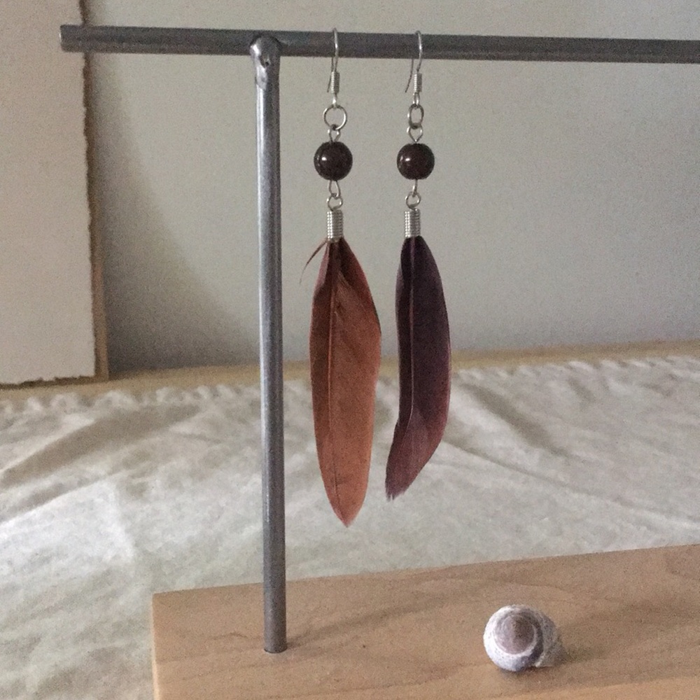 Brown feather bead earrings